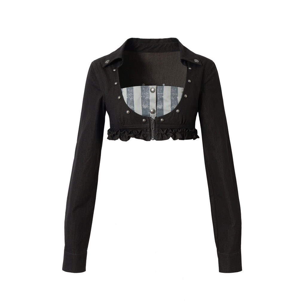 NO_ROMANCE_Original_Design_Slim_Fit_Printed_Zipper_Long_Sleeve_Women_Black_Blouses_MISSTT