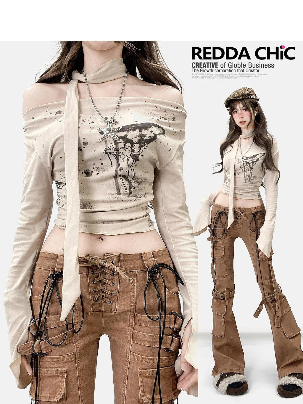 ReddaChic Moisture Wicking Apricot Printed Slim Crop Office Casual Women Tank Tops
