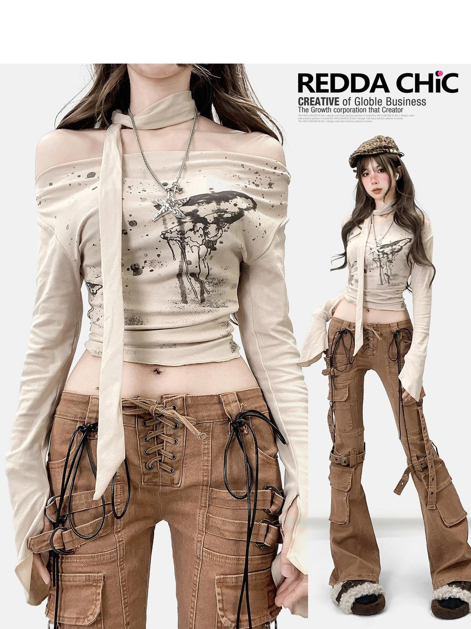 ReddaChic Moisture Wicking Apricot Printed Slim Crop Office Casual Women Tank Tops