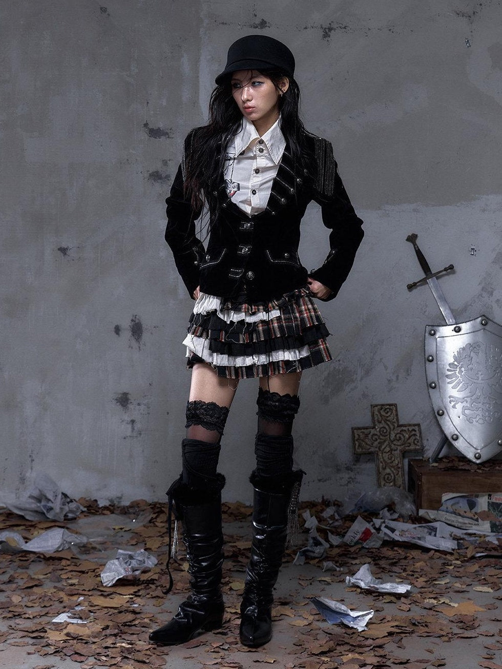 NO ROMANCE Layered Low Waist Punk Cake Skirt Loose Linen Cotton Youth Citywalk Mini Skirts