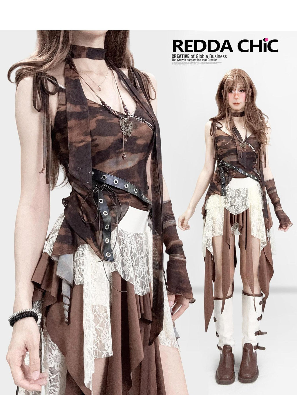 ReddaChic Lightweight Mint Fiber American Short Strap Outerwear Women Brown Garter Belts