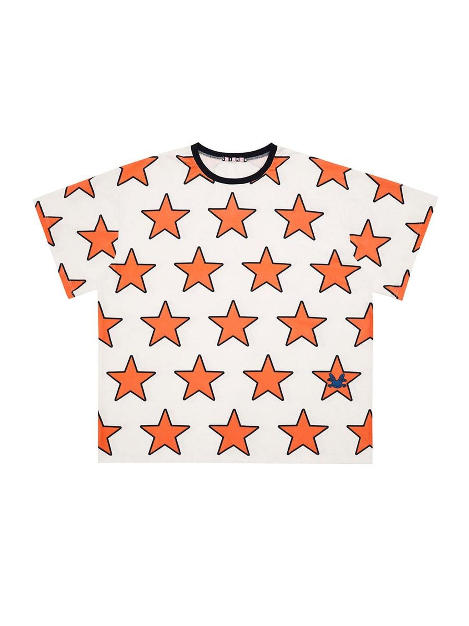CFIERCE Soft Stretch Cotton Relaxed Longline Round Neck Unisex Grey Orange T Shirt