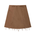 Achihara_Coffee_Brown_Pleated_A_Line_Low_Waist_Women'S_Cotton_Blend_Midi_Skirts_MISSTT