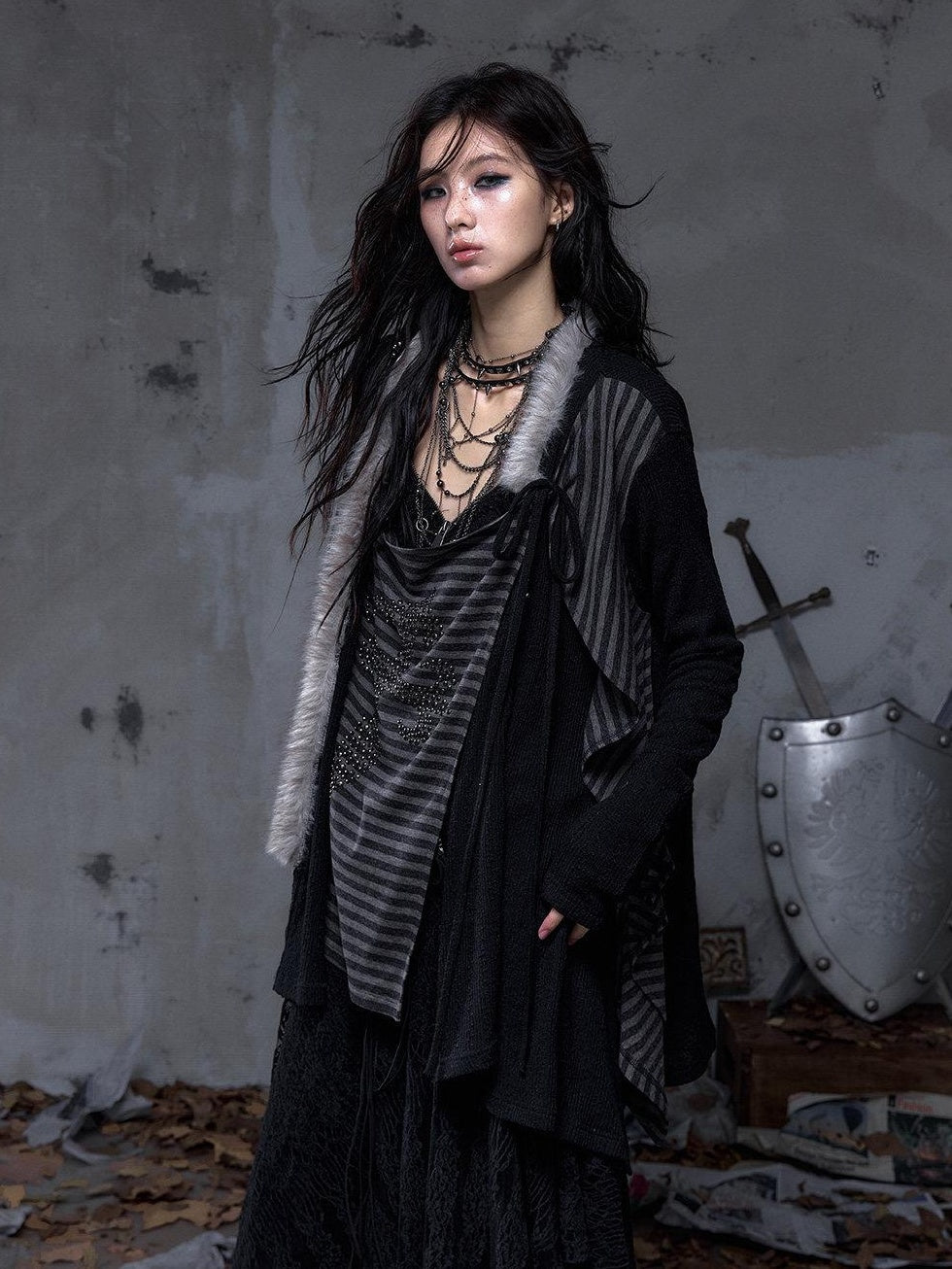 NO ROMANCE Cozy Soft V-neck Vintage Loose Striped For Women Knitwear Cardigans