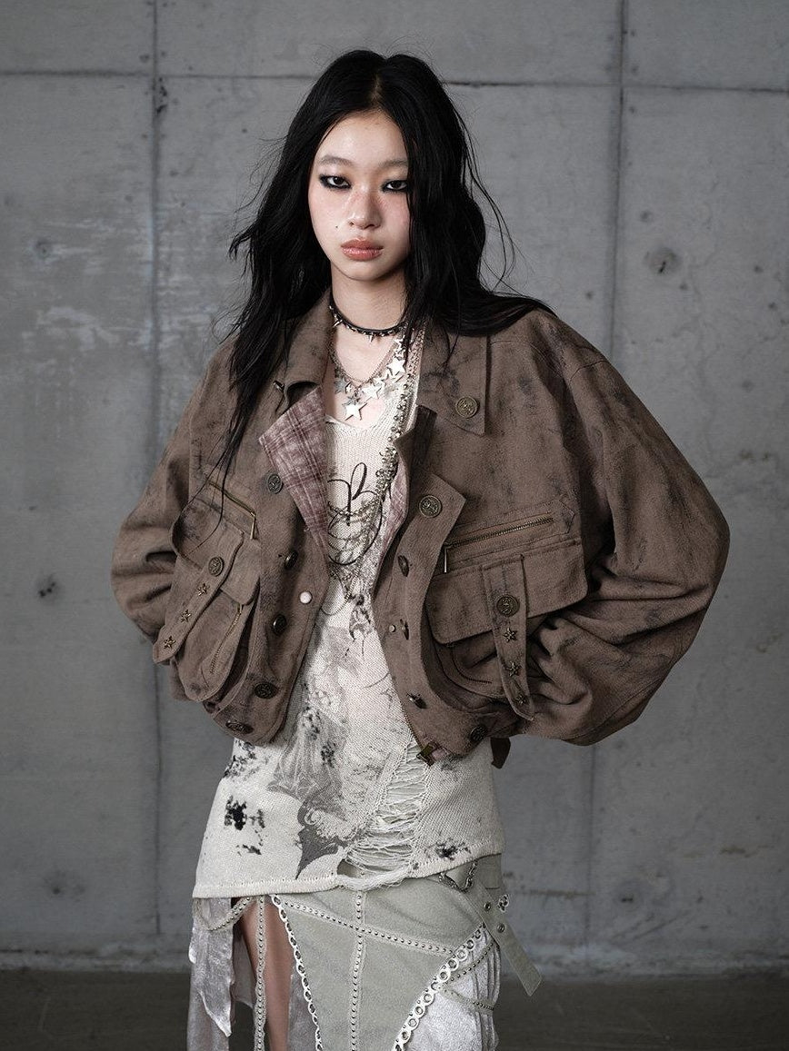 NO ROMANCE Vintage Oversized Plaid Lapel Button Front Long Sleeve Women Casual Jackets