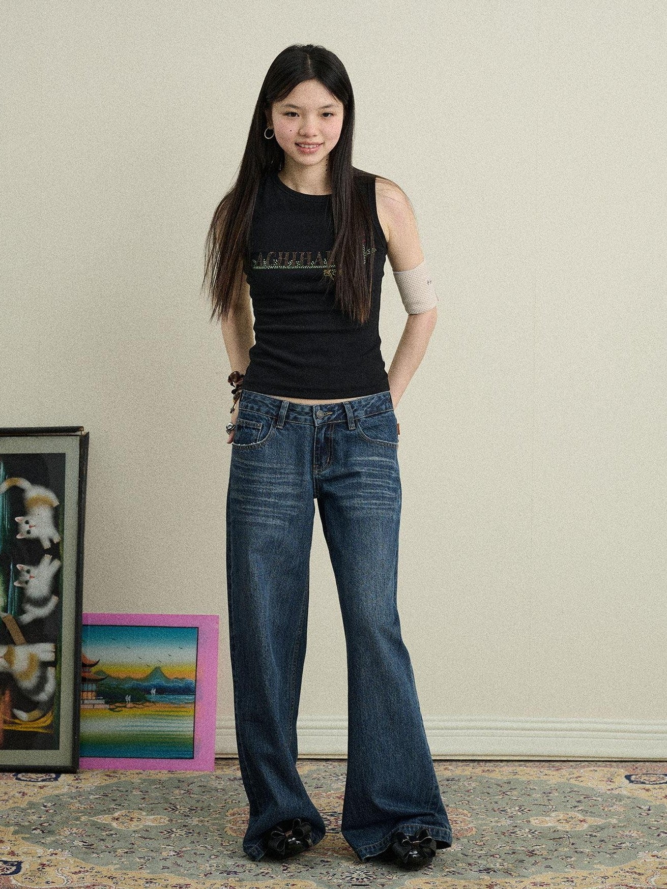 Achihara Hotfix Rhinestone Letter Print Women'S Cotton Stretch Tank Tops