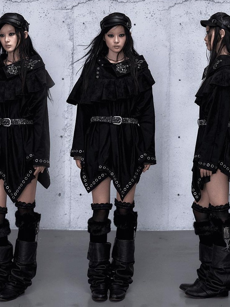 NO ROMANCE Edgy Asymmetrical High Waist A Line Loose Gothic Pu Suede Patchwork Maxi Skirts