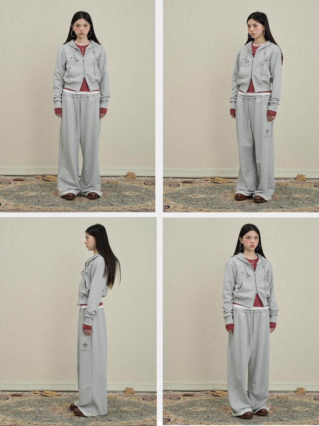 Achihara Star Print Cropped Zip Hooded Slim Fit Long Sleeve Women'S Cotton Hoodies