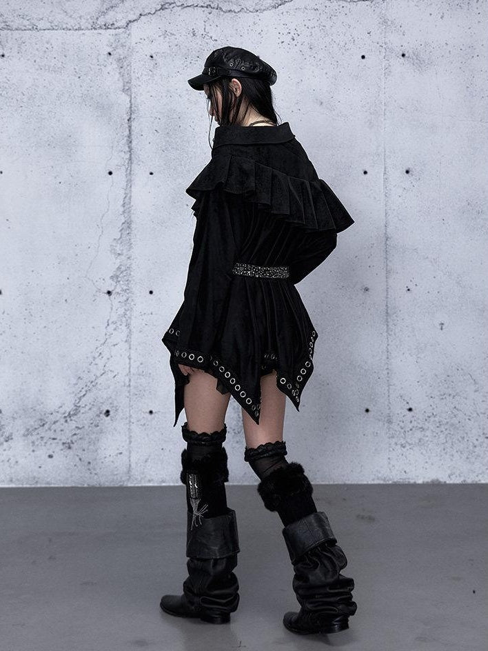 NO ROMANCE Edgy Asymmetrical High Waist A Line Loose Gothic Pu Suede Patchwork Maxi Skirts