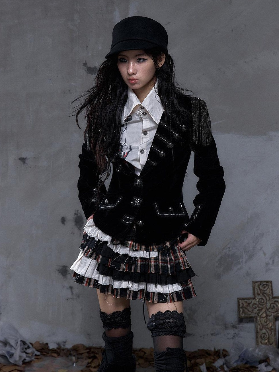 NO ROMANCE Layered Low Waist Punk Cake Skirt Loose Linen Cotton Youth Citywalk Mini Skirts