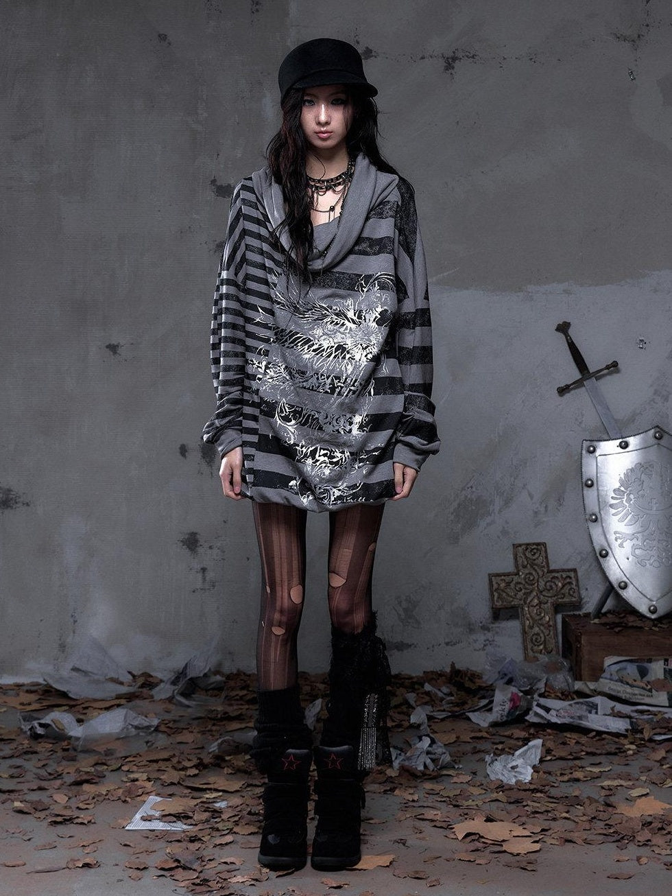 NO ROMANCE Stretch Viscose Printed Relaxed Loose Longsleeve Women Party Casual Mini Dresses