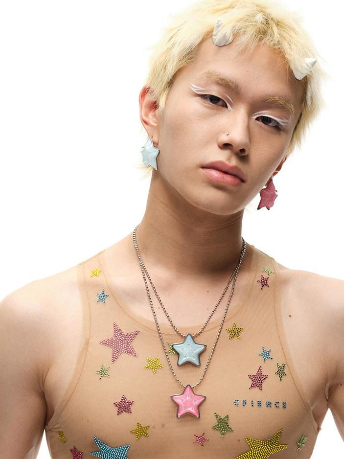 CFIERCE Premium Brass Mismatched Pink Blue Original Design Unisex Earrings 耳环