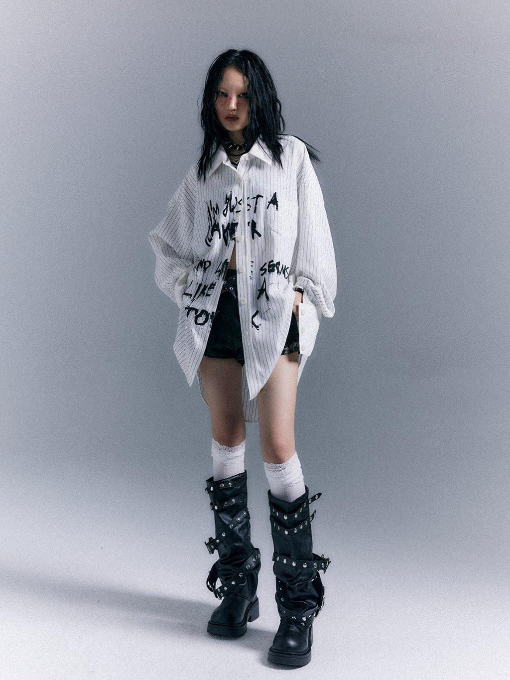 Frustration Garden Original Loose Fit Asymmetric Button Print Pocket Unisex Long Sleeve Shirts