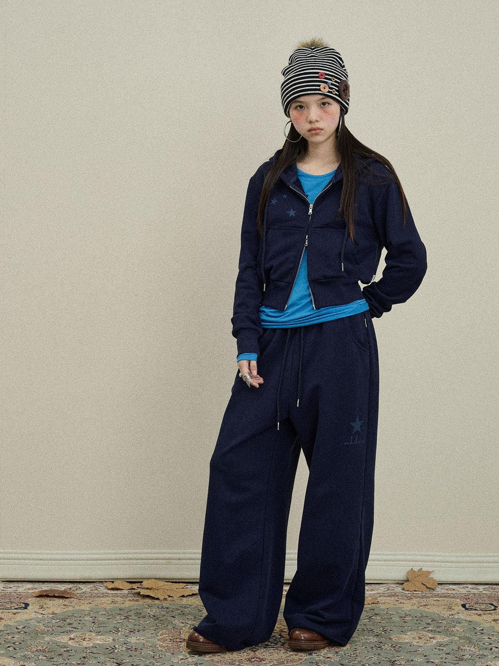 Achihara Star Print Relaxed Wide Leg Natural Waist Women'S Cotton Sweatpants