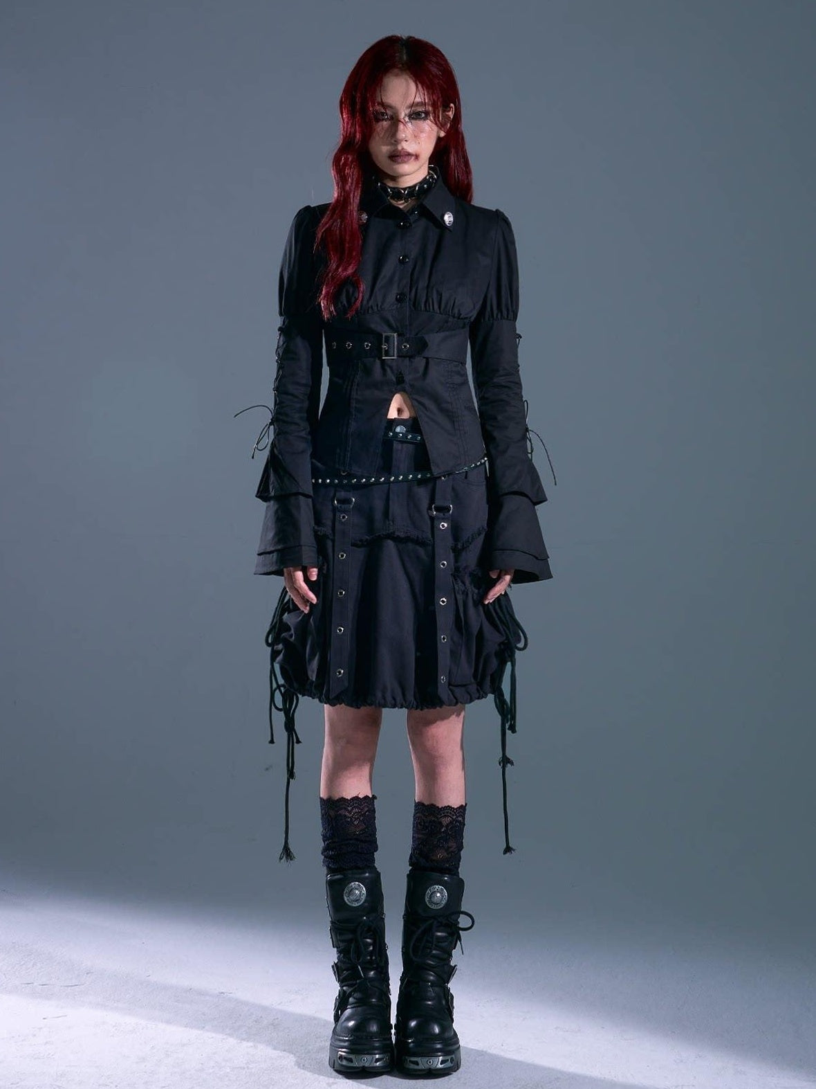 Frustration Garden Drawstring Pocket Punk Bubble Shape Mid Waist Casual City Campus Mini Skirts