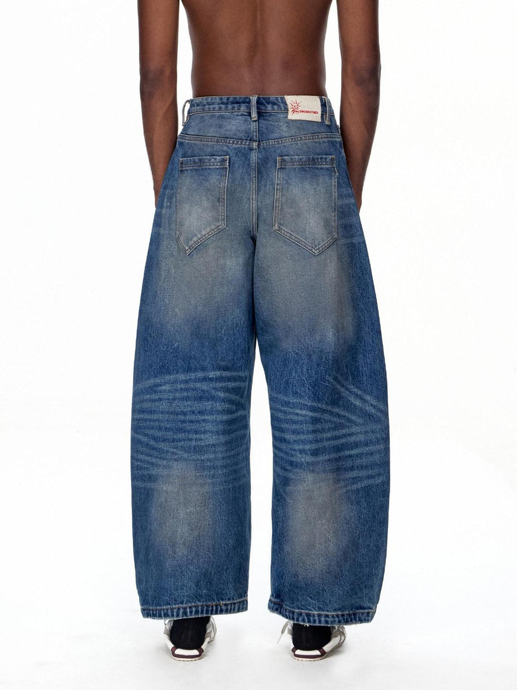 EMOBROTHER Distressed Washed Mid High Waist 100% Cotton Casual Blue Wide-Leg Jeans