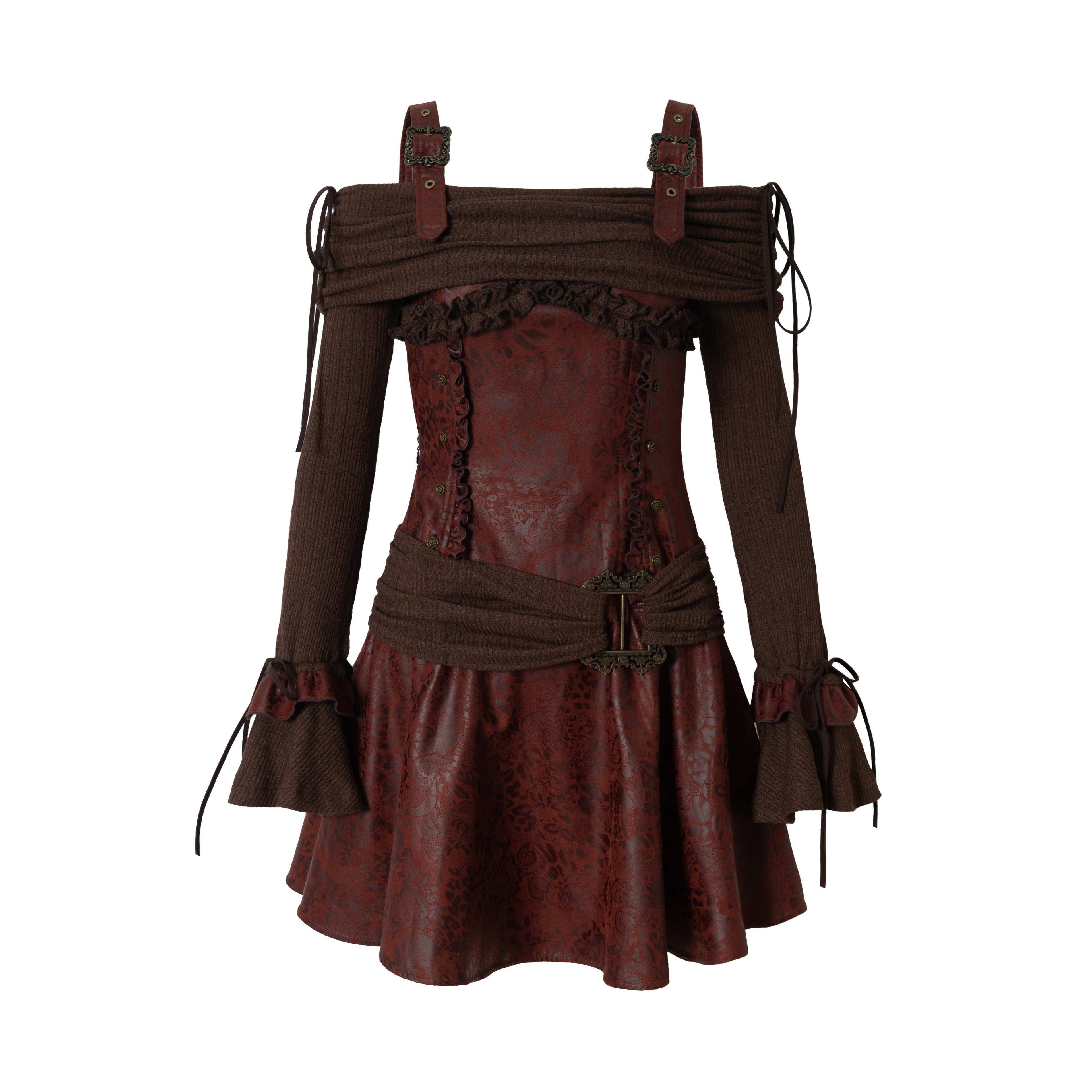 NO_ROMANCE_Soft_Knit_Longsleeve_Punk_A_Line_Slim_Women_Khaki_Slip_Midi_Dresses_MISSTT