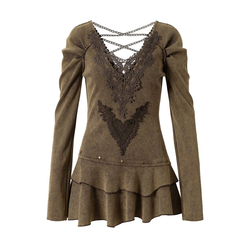 NO_ROMANCE_Regal_Aline_V-neck_Longsleeve_Fitted_Knit_Women_Party_Casual_Mini_Dresses_MISSTT