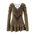 NO_ROMANCE_Regal_Aline_V-neck_Longsleeve_Fitted_Knit_Women_Party_Casual_Mini_Dresses_MISSTT