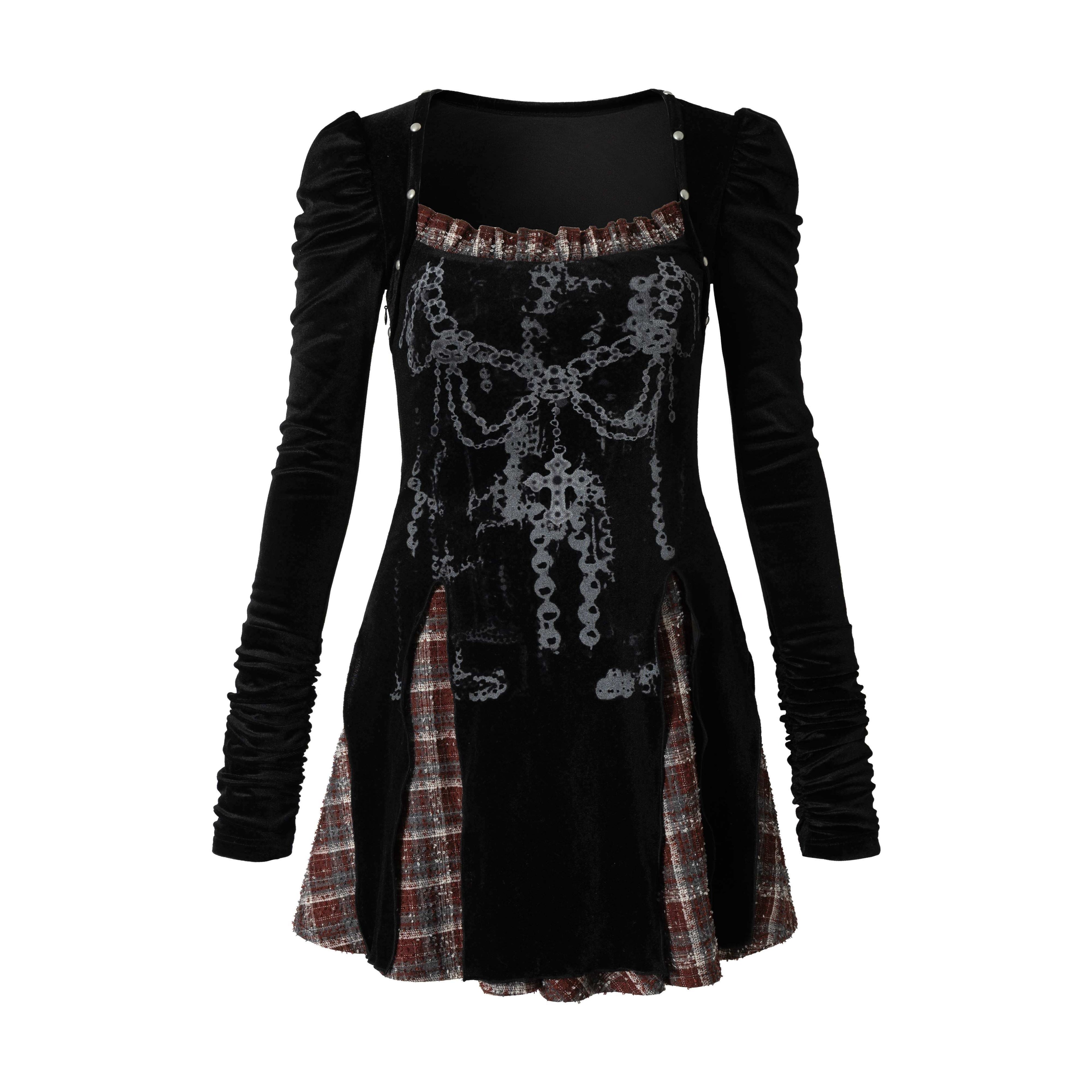NO_ROMANCE_Vintage_Puff_Sleeve_Square_Neck_Slim_A_Line_Citywalk_Party_Casual_Mini_Dresses_MISSTT