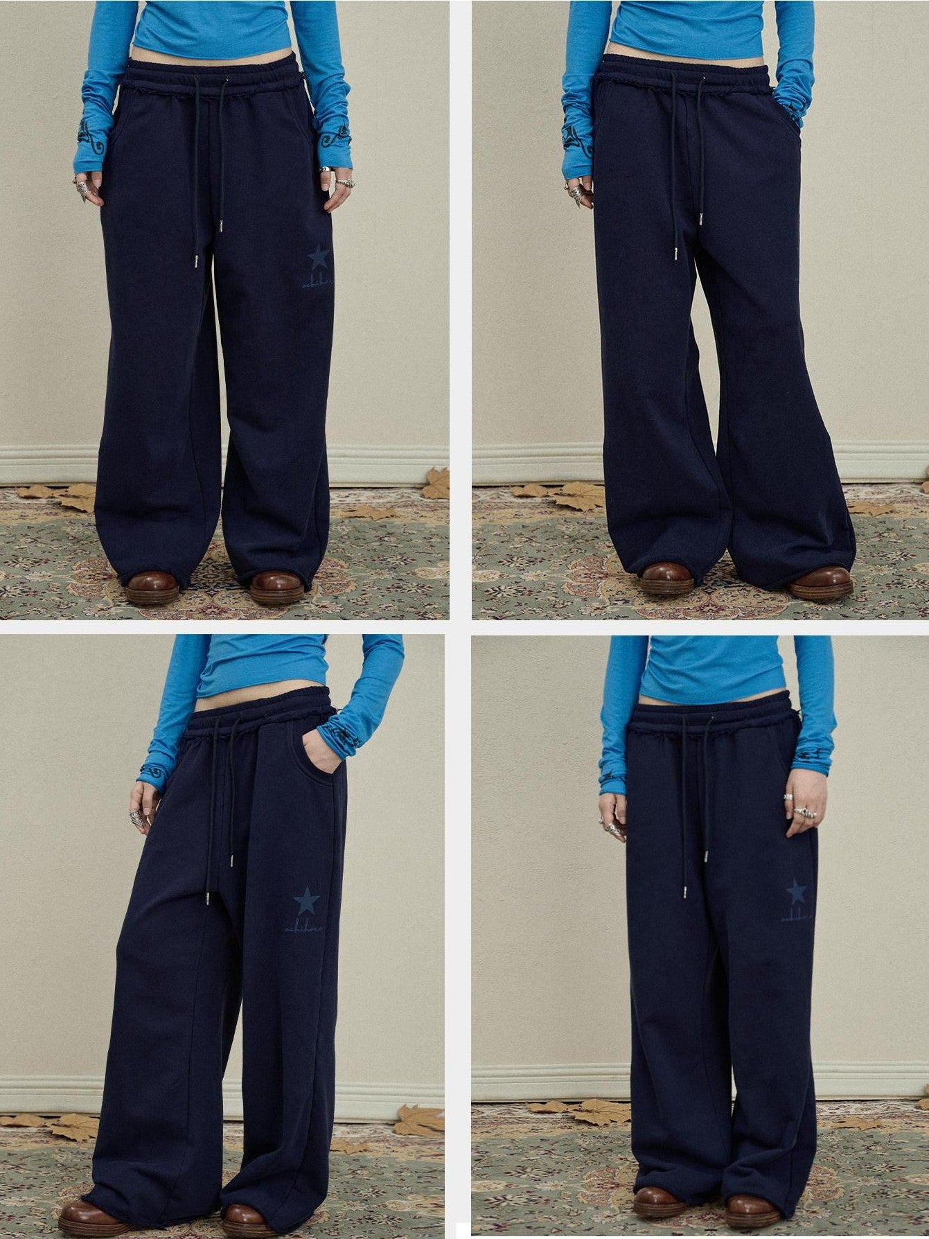 Achihara Star Print Relaxed Wide Leg Natural Waist Women'S Cotton Sweatpants