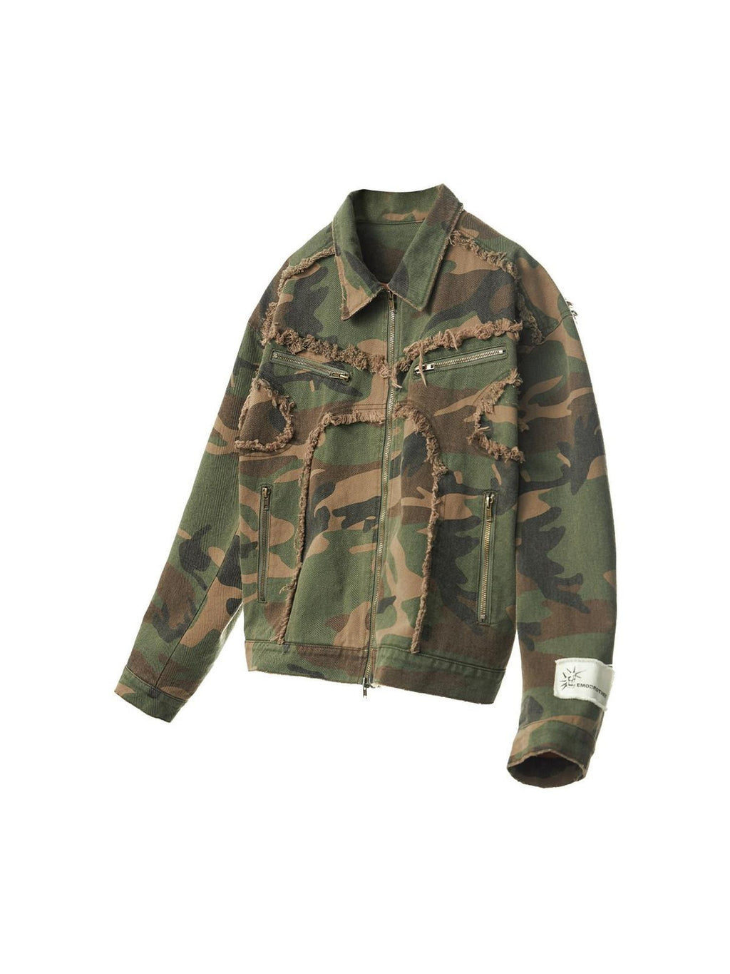 EMOBROTHER Camo Cotton Patchwork Boxy Shirt Collar Unisex Zipper Casual Jackets