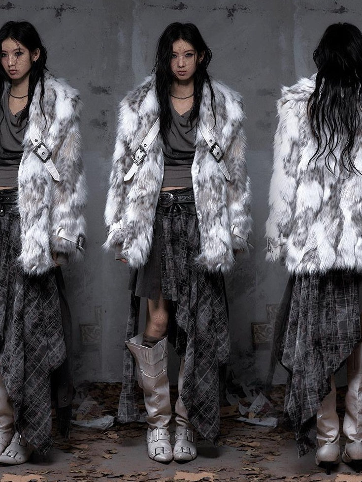 NO ROMANCE Insulated Retro Relaxed Midlength Lapel Fur Trim Women Ivory Puffer Jackets