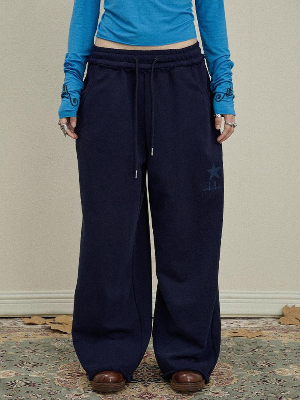 Achihara Star Print Relaxed Wide Leg Natural Waist Women'S Cotton Sweatpants