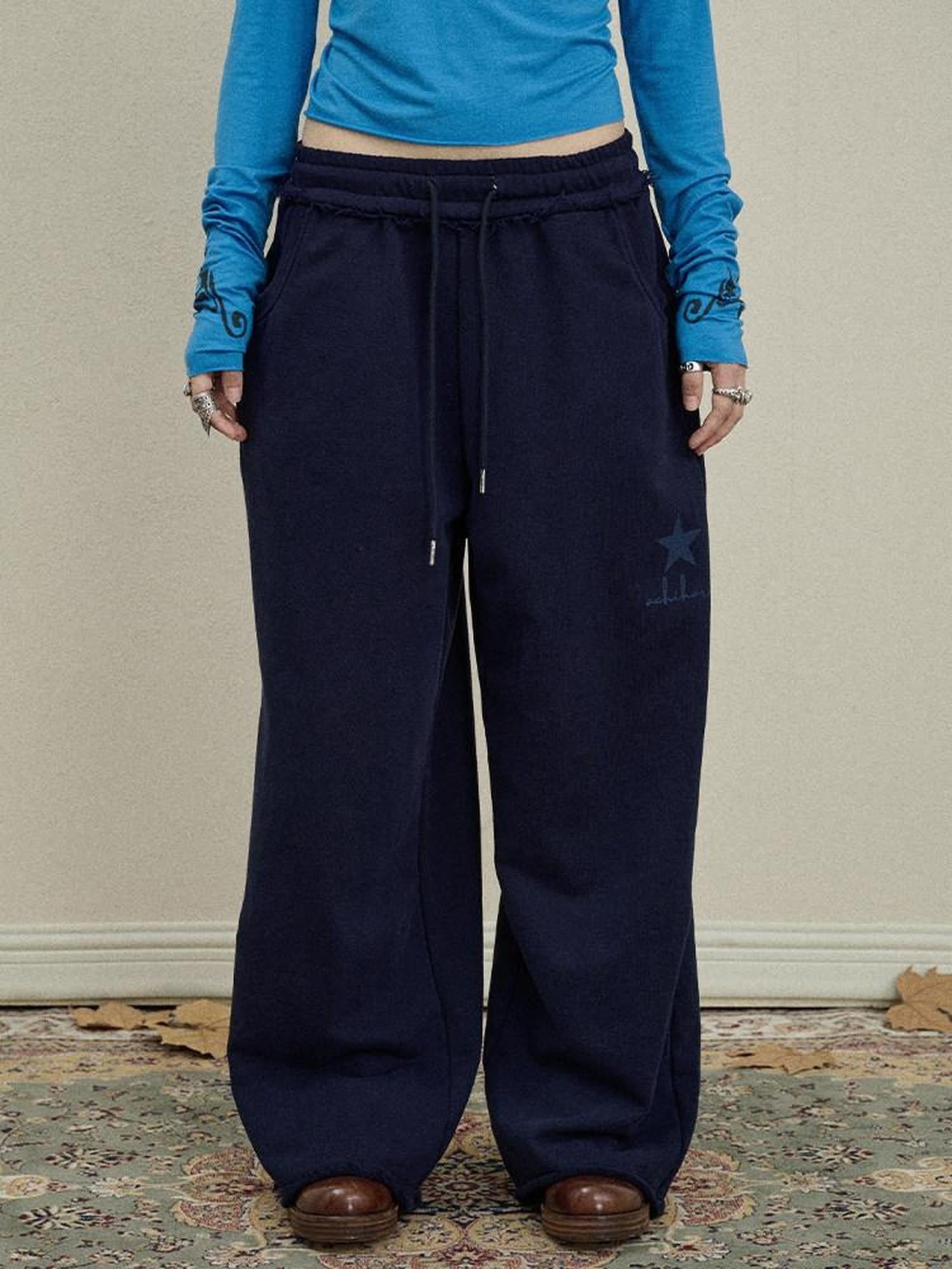 Achihara Star Print Relaxed Wide Leg Natural Waist Women'S Cotton Sweatpants