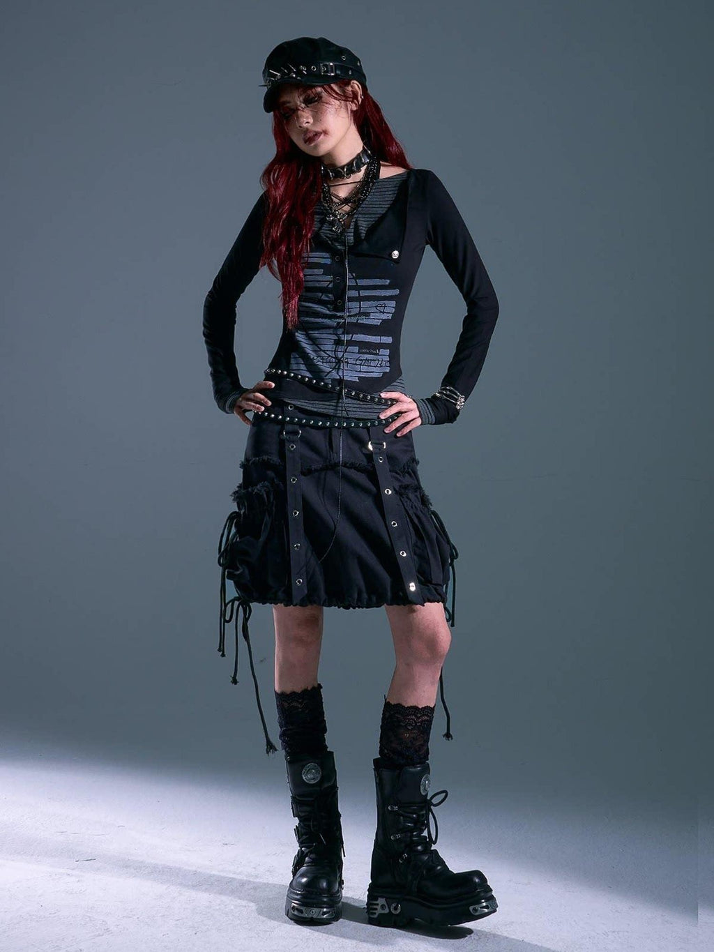Frustration Garden Drawstring Pocket Punk Bubble Shape Mid Waist Casual City Campus Mini Skirts