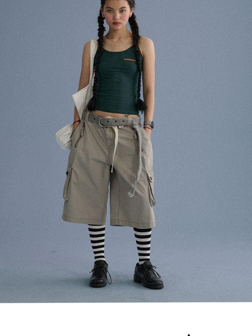Achihara Green Slim Cropped Round Neck No Padding Women'S Cotton Blend Camisoles