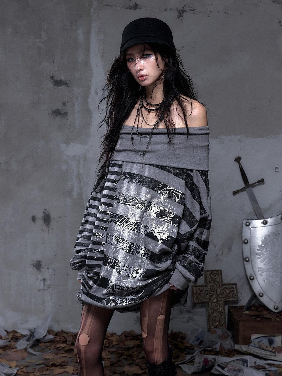 NO ROMANCE Stretch Viscose Printed Relaxed Loose Longsleeve Women Party Casual Mini Dresses