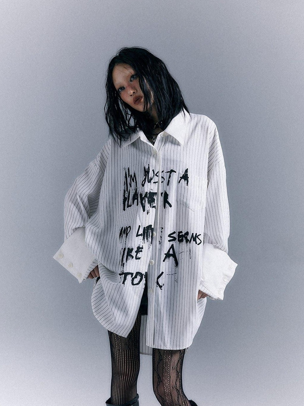 Frustration Garden Original Loose Fit Asymmetric Button Print Pocket Unisex Long Sleeve Shirts
