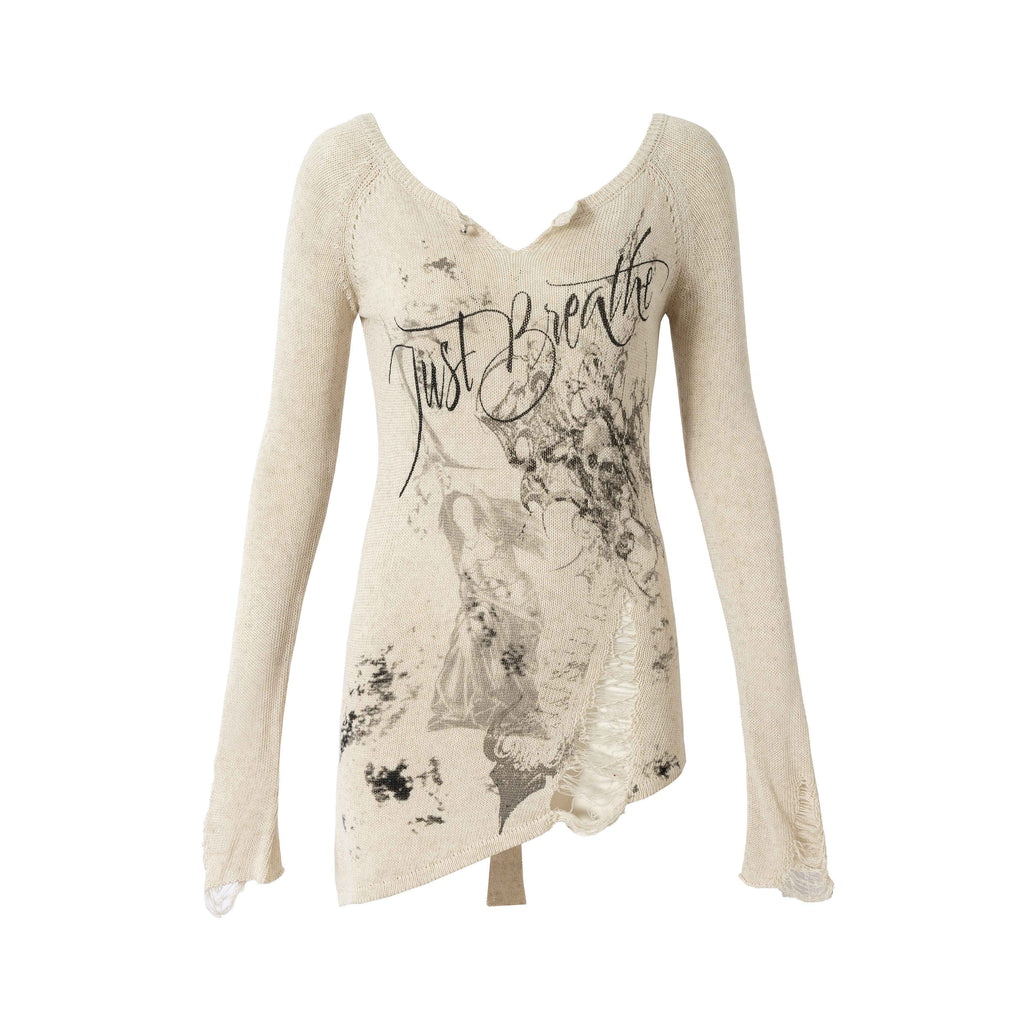 NO_ROMANCE_Soft_Slim_Punk_V-neck_Reversible_Distressed_Polyester_Women_Long_Sleeve_T-Shirts_MISSTT
