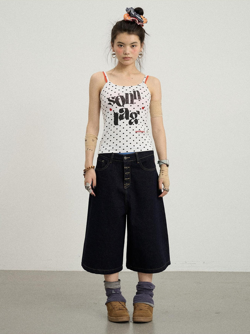 Achihara Polka Dot Letter Print Slim Fit Women'S Viscose Blend Camisoles