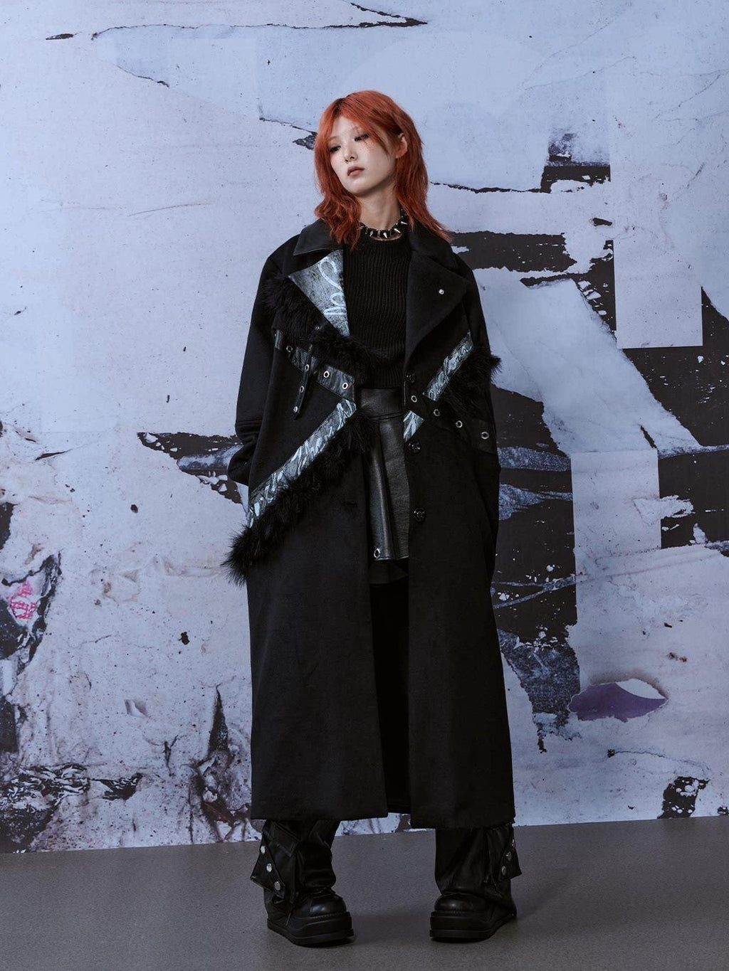 Frustration Garden Punk Street Straight Long Blazer Collar Patchwork Asymmetrical Youth Wool Coats