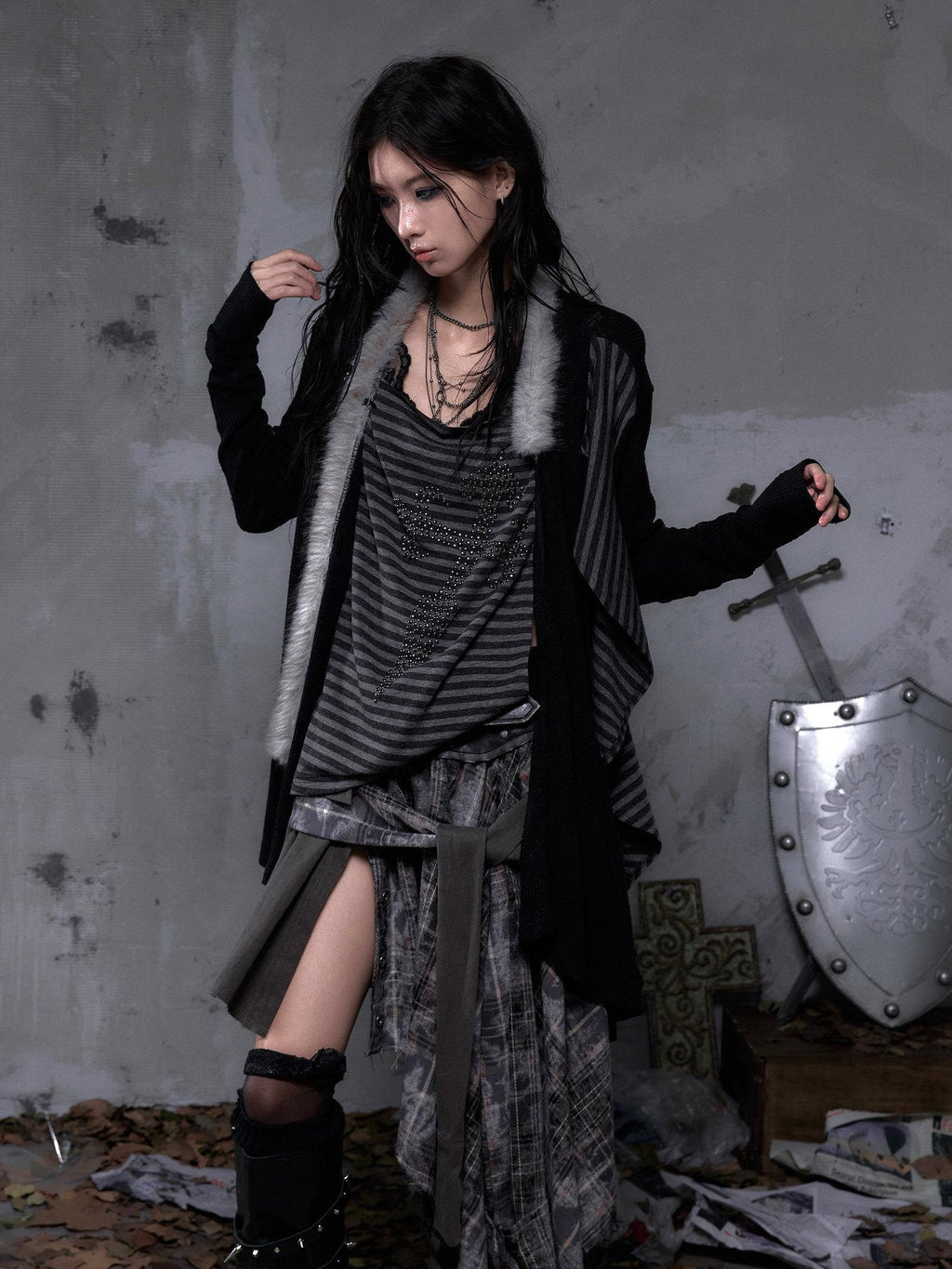 NO ROMANCE Cozy Soft V-neck Vintage Loose Striped For Women Knitwear Cardigans
