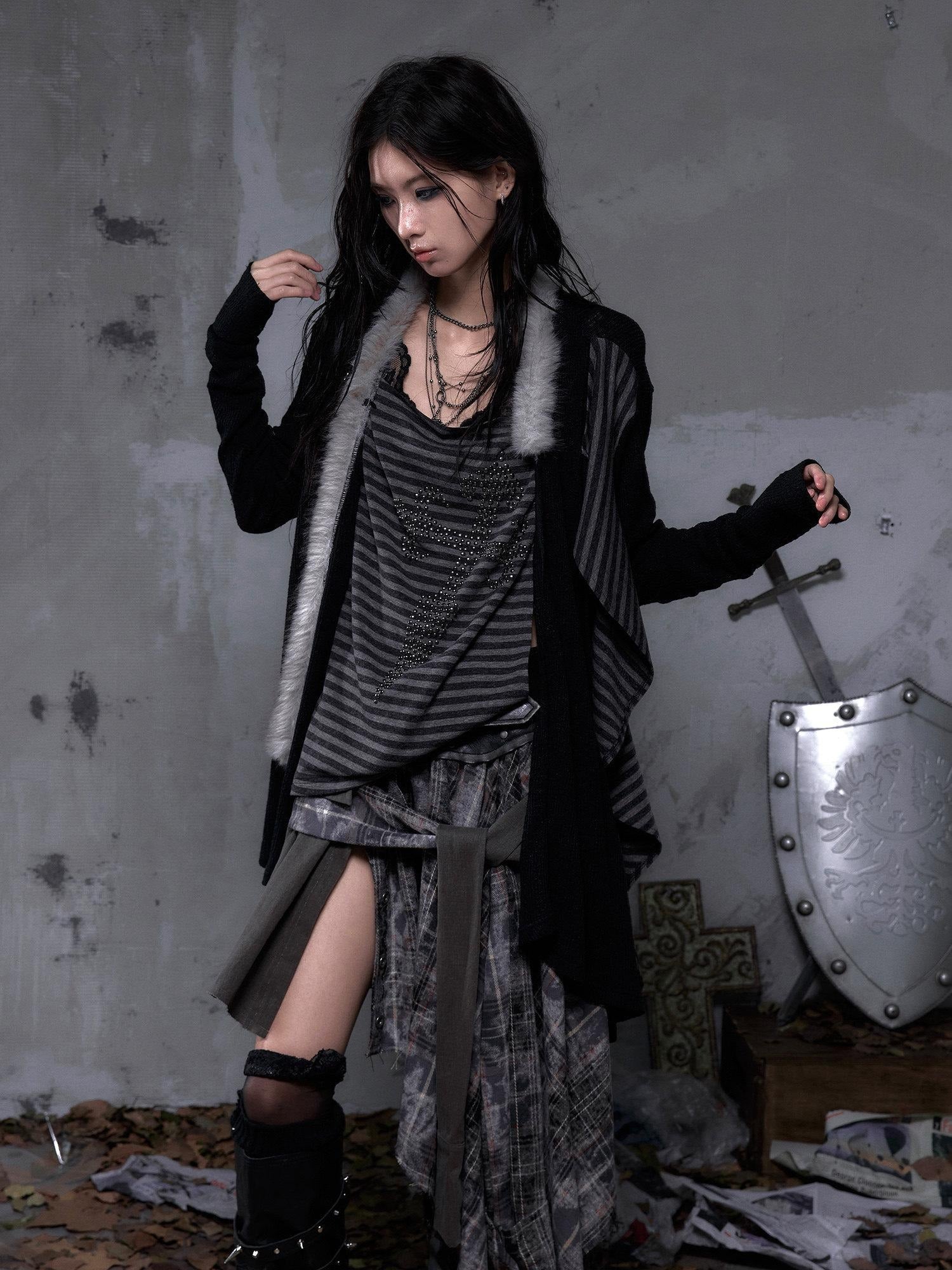 NO ROMANCE Cozy Soft V-neck Vintage Loose Striped For Women Knitwear Cardigans