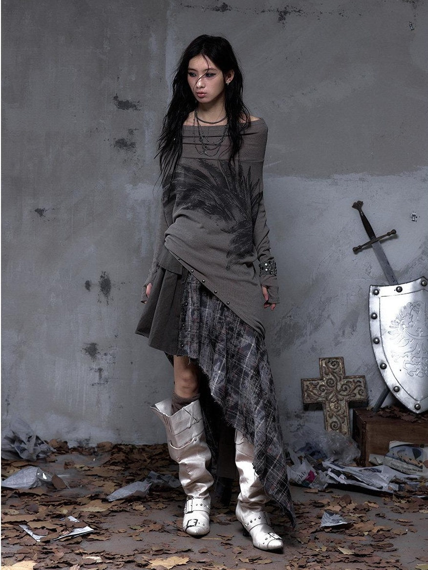 NO ROMANCE Soft Stretch Viscose Printed Cropped Fitted Waist Women Long Sleeve T-Shirts