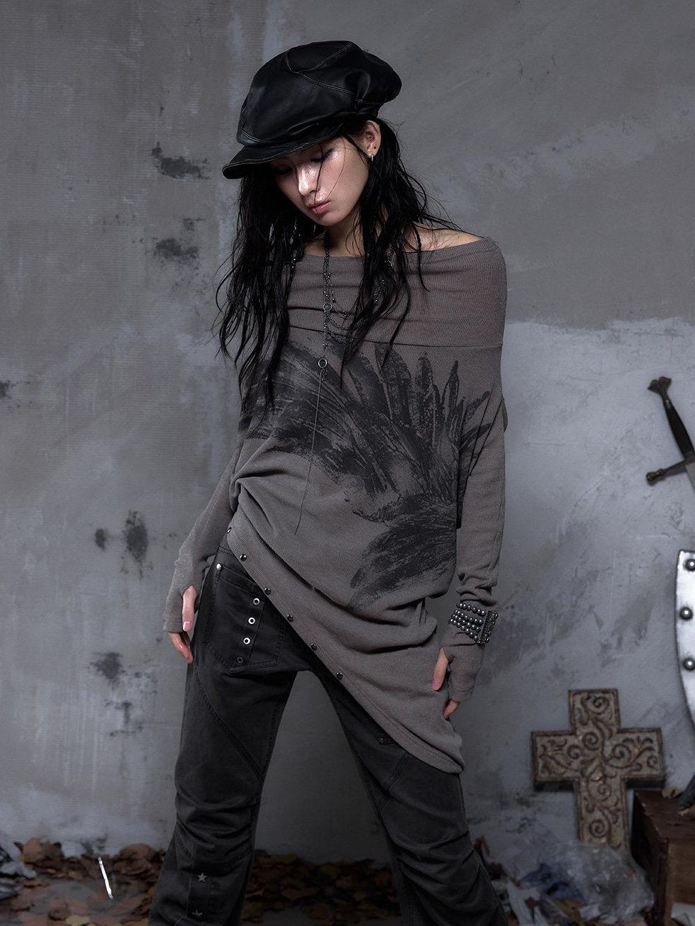 NO ROMANCE Soft Stretch Viscose Printed Cropped Fitted Waist Women Long Sleeve T-Shirts
