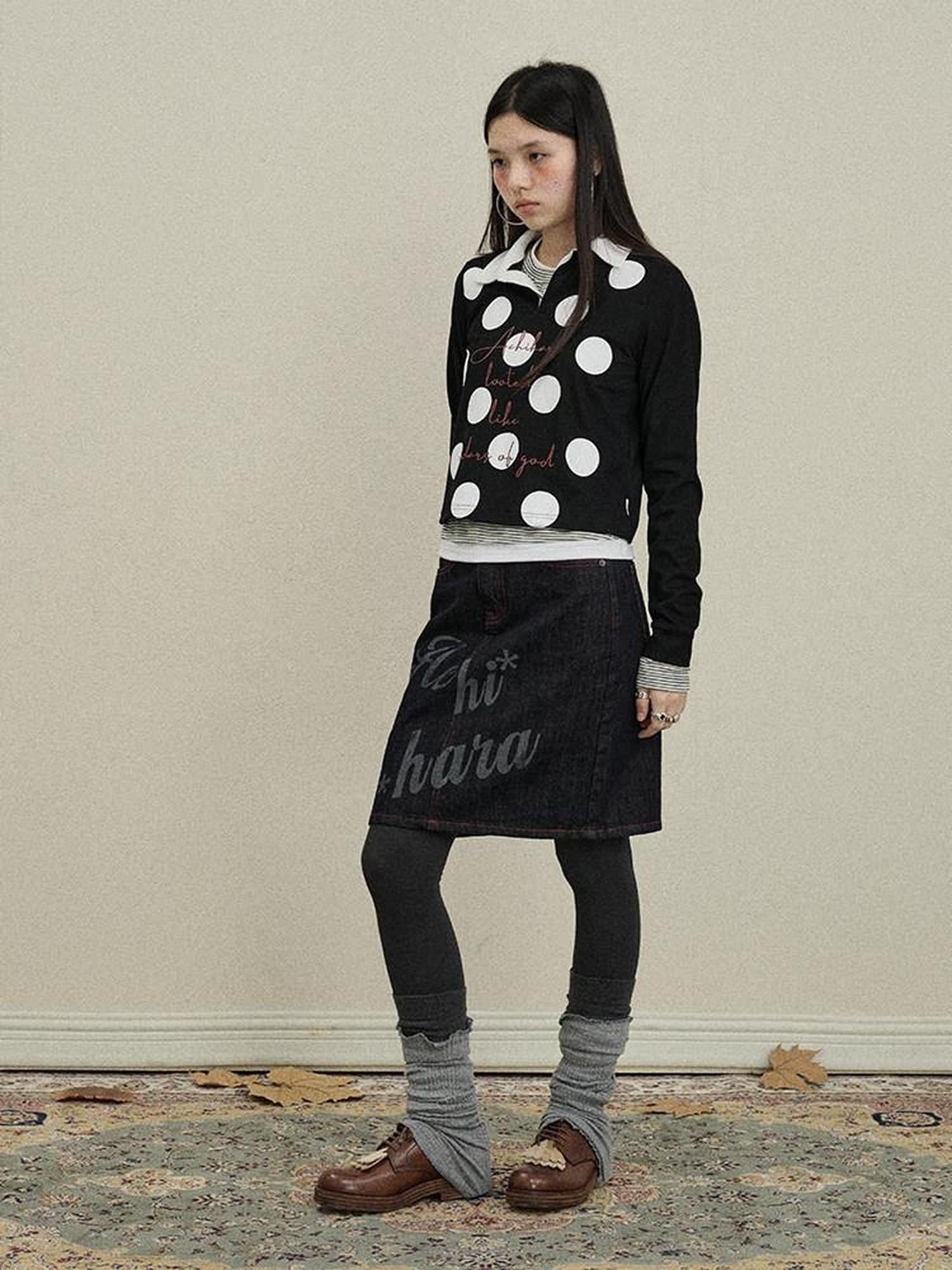 Achihara Denim Printed Embroidered Straight Women'S Cotton Midi Skirts