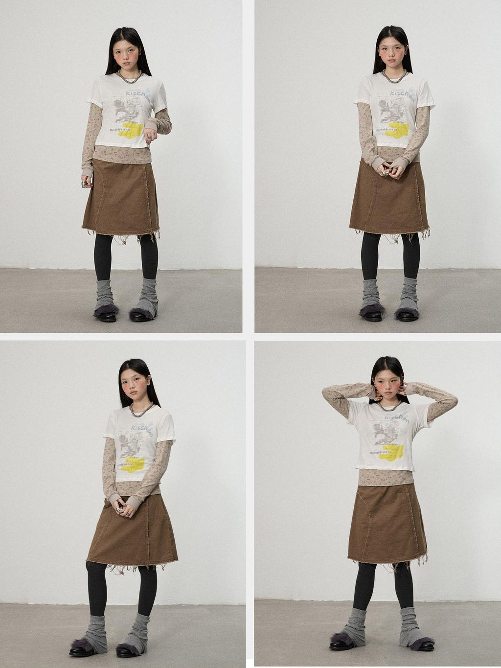 Achihara Coffee Brown Pleated A Line Low Waist Women'S Cotton Blend Midi Skirts