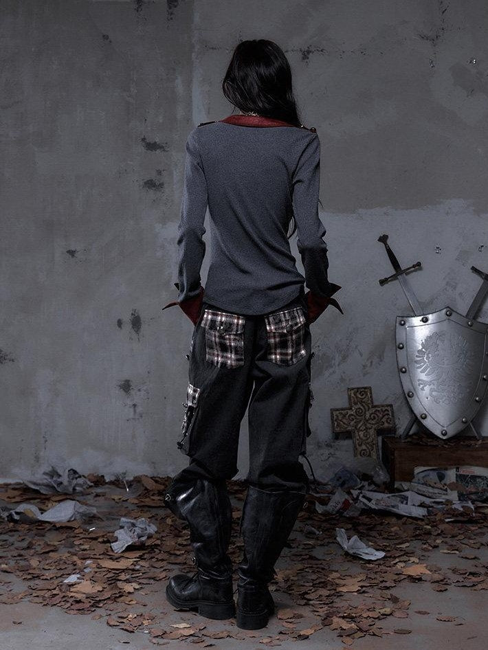NO ROMANCE Pure Cotton Punk Patchwork Loose Fit Natural Waist Button Fly Women Pants Chinos