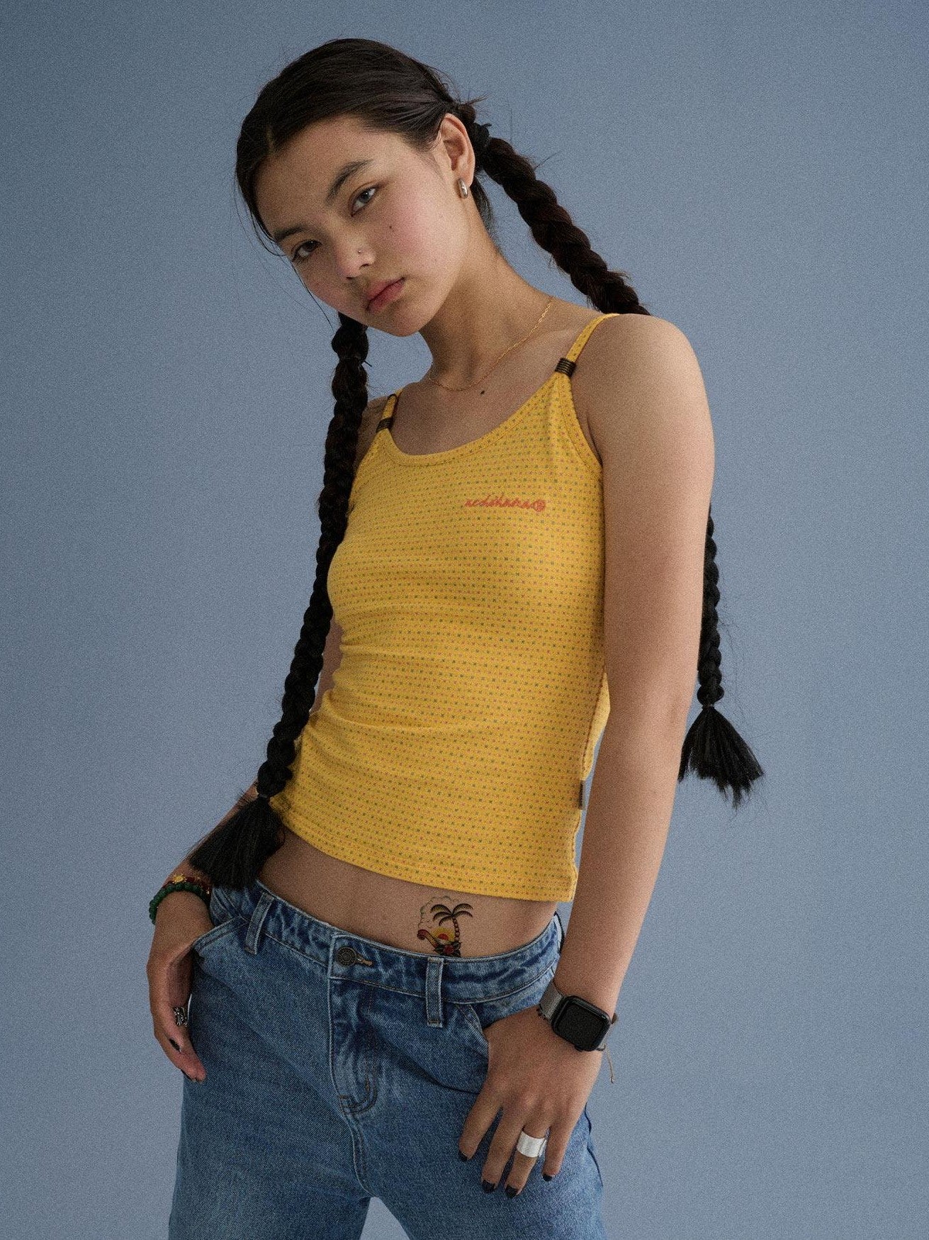 Achihara Green Slim Cropped Round Neck No Padding Women'S Cotton Blend Camisoles