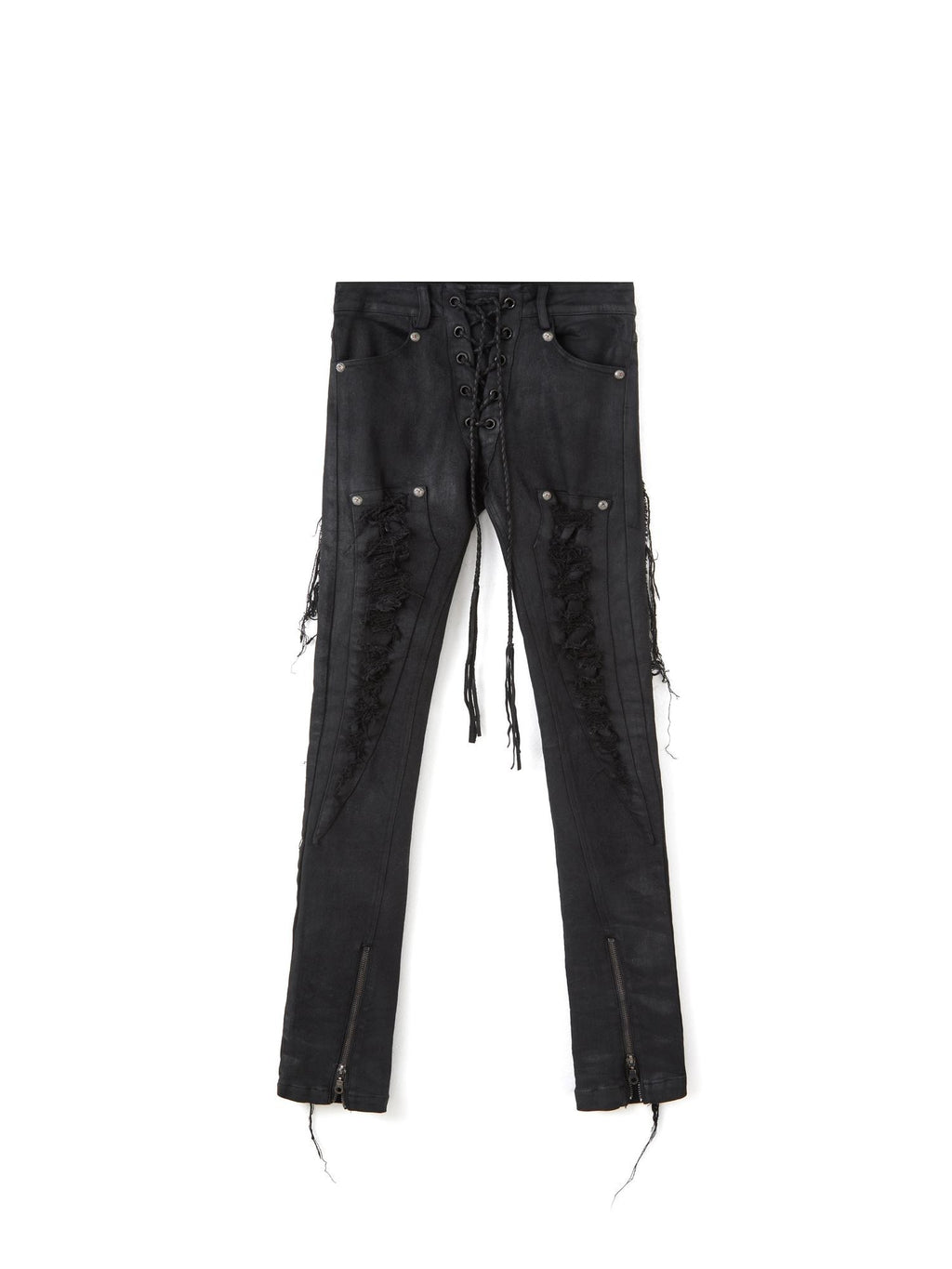 The space between Us Scar Detail Distressed Drawstring Slim Fitted Women's Waxed Skinny Pants