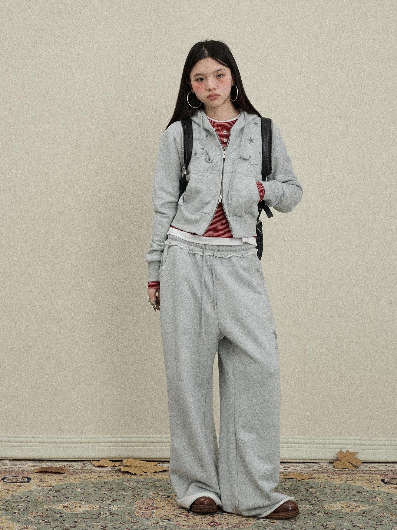 Achihara Star Print Relaxed Wide Leg Natural Waist Women'S Cotton Sweatpants