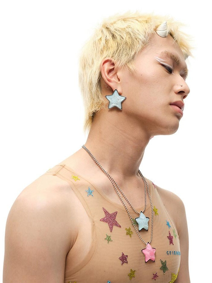 CFIERCE Premium Brass Mismatched Pink Blue Original Design Unisex Earrings 耳环