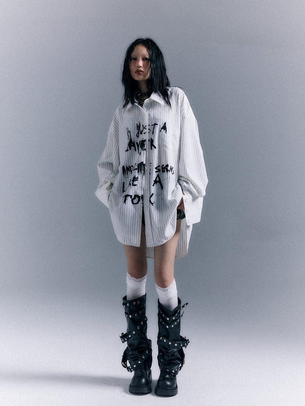 Frustration Garden Original Loose Fit Asymmetric Button Print Pocket Unisex Long Sleeve Shirts
