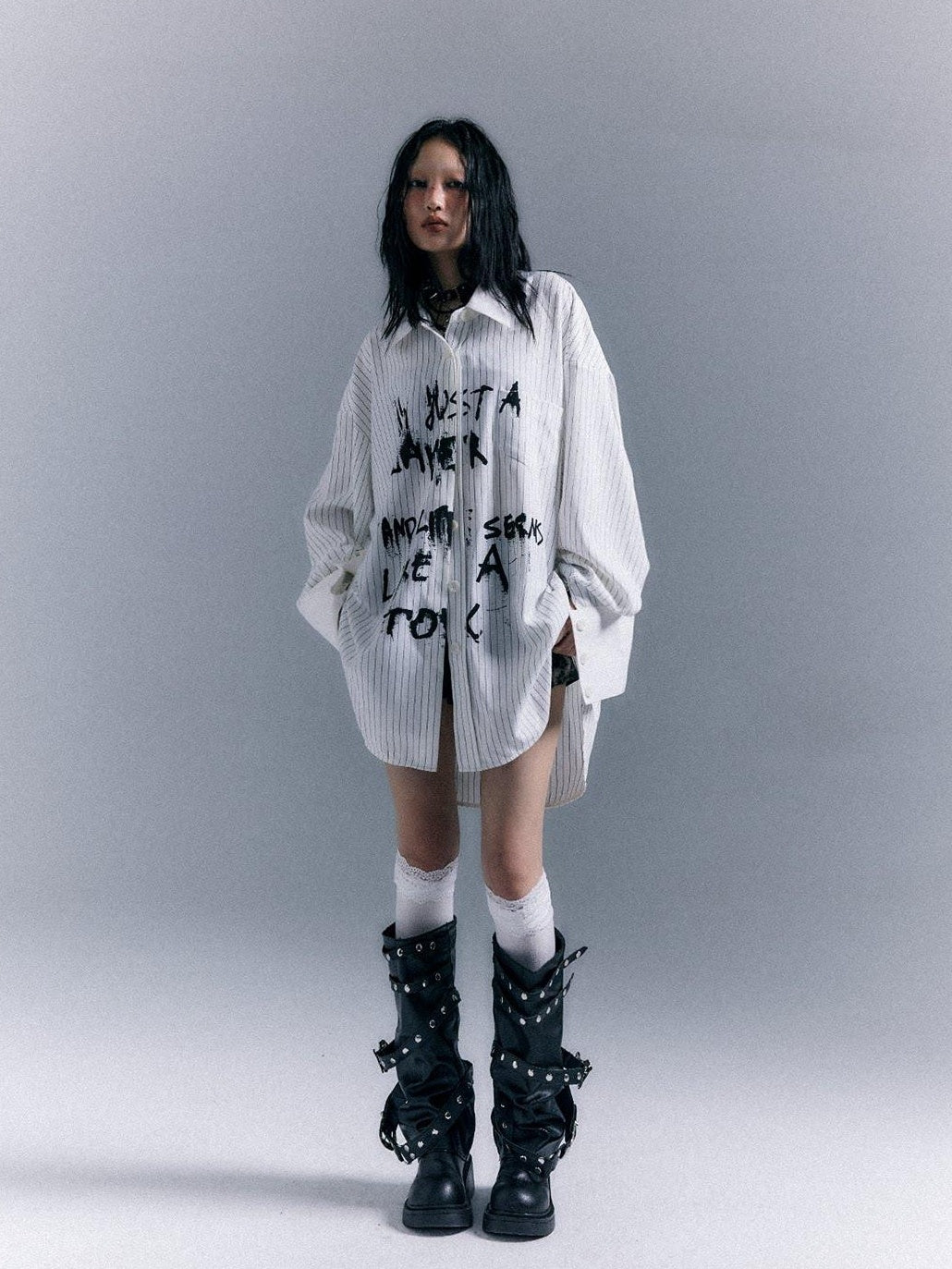 Frustration Garden Original Loose Fit Asymmetric Button Print Pocket Unisex Long Sleeve Shirts