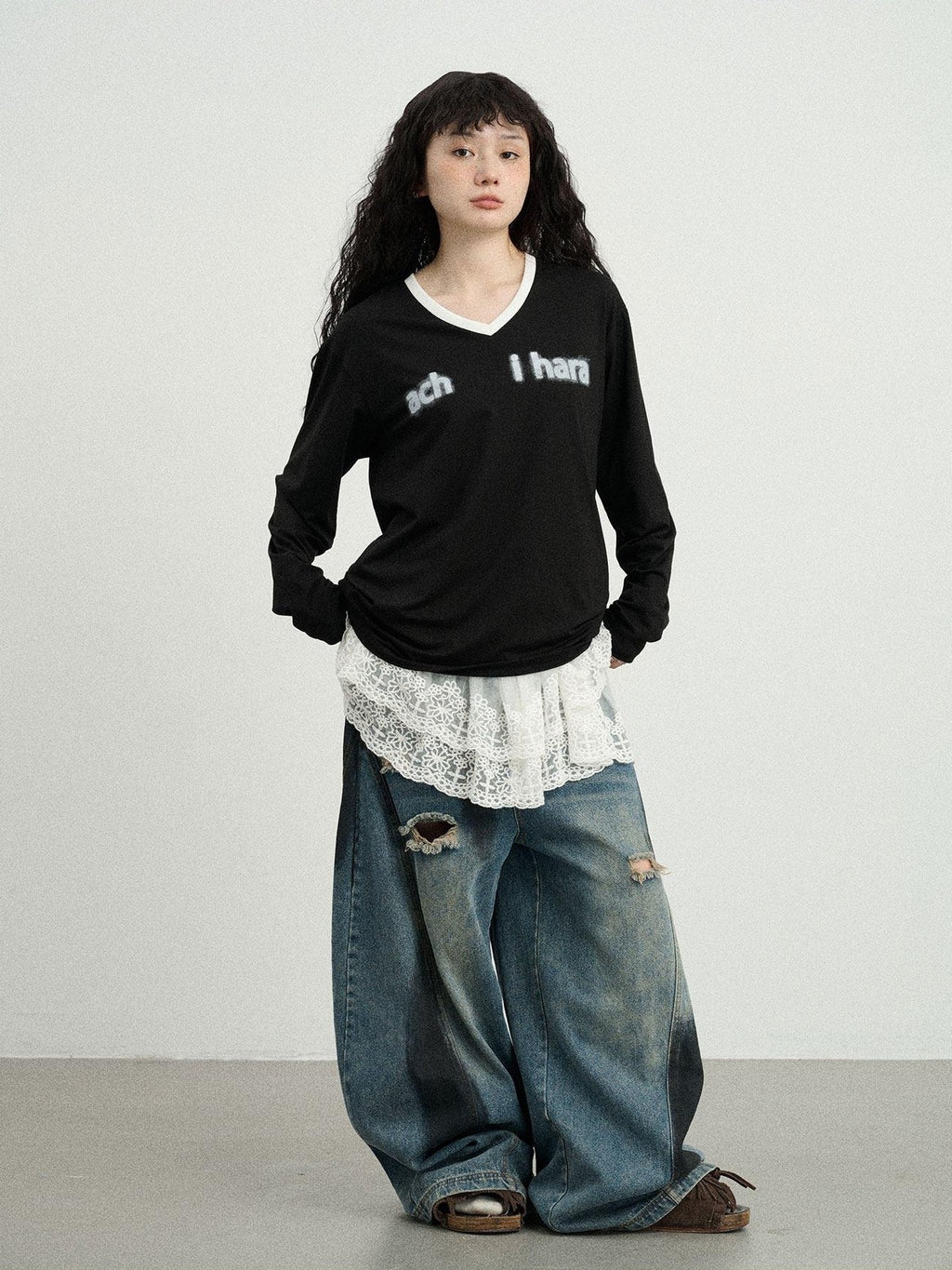Achihara Ice Block V-neck Loose Letter Print Women'S Lyocell Short Sleeve T-Shirts